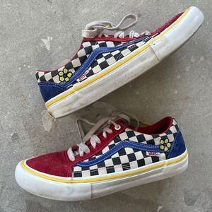 VANS Old Skool Brighton m-8.5‎ w-10 Checkered MULTICOLOR Flower embroidered READ